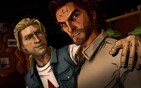 Dwóch mężczyzn, jeden z blond włosami, drugi z bliznami na czole, w napiętej rozmowie. Czy to początek The Wolf Among Us 2?
