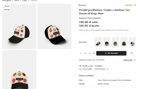 Karta produktu: czapka z daszkiem Kings Wear z motywem pączków Yum Donuts.