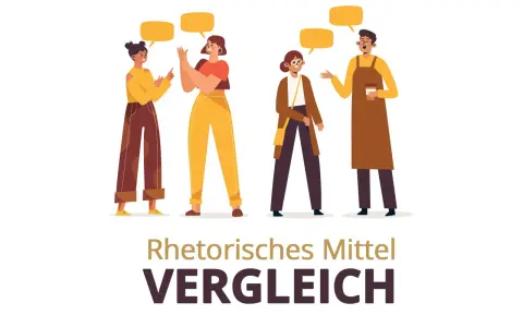 Vier Personen im Gespräch, wie bei einem Vergleich. Ein Stilmittel, das wie eine Simile im Deutschen wirkt.