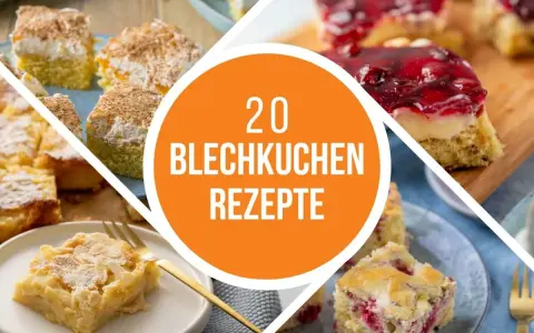 Vielfalt an Blechkuchen-Rezepten: saftige Kirsch-, Apfel- und Himbeerkuchen, verlockend präsentiert.