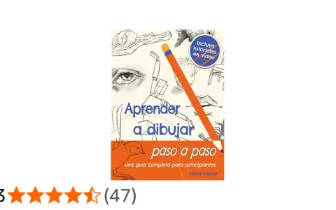Libro "Aprender a dibujar paso a paso", con bocetos de ojos, manos y un pájaro. Incluye tutoriales en video.