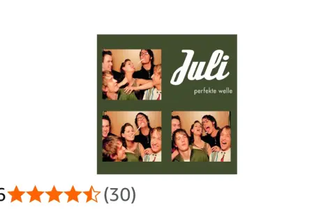 Vier Fotos von jungen Leuten, die Spaß haben, mit dem Bandnamen "Juli" und "perfekte Welle".