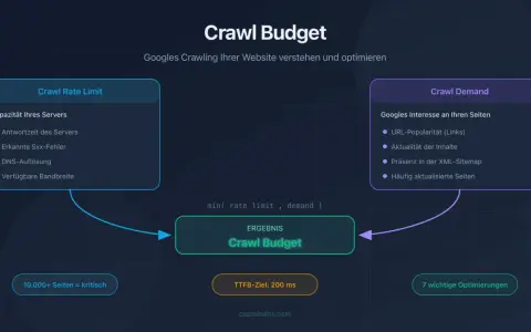 Diagramm zeigt, wie Serverkapazität (Crawl Rate Limit) und Googles Interesse (Crawl Demand) den Crawl Budget beeinflussen.