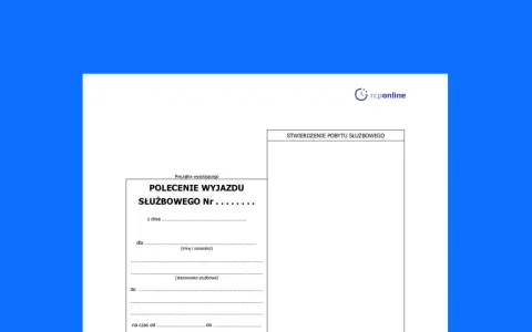 Formularz polecenia wyjazdu służbowego, potwierdzający delegację krajową.