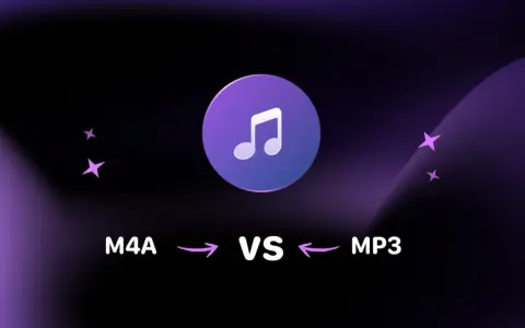 Porównanie formatów audio: M4A vs MP3. Ikona nuty symbolizuje muzykę.