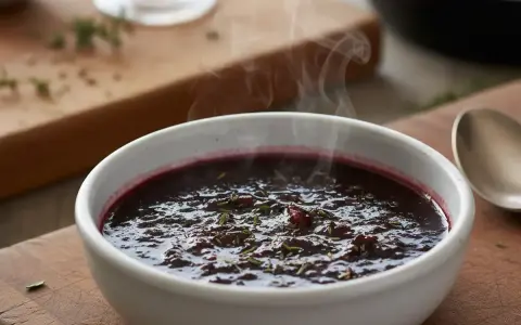 Un bol fumant de sauce marchand de vin, garnie d'herbes, prête à accompagner un plat savoureux.