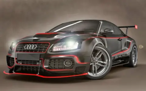 Audi negro con detalles rojos, un coche deportivo de alta gama. ¿Audi de donde es? De Alemania, ¡pura ingeniería!