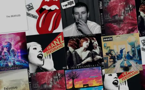 Collage d'albums de groupes de rock anglais actuels : The Beatles, Arctic Monkeys, Franz Ferdinand, Oasis, Florence + The Machine, The Rolling Stones, Foals, The Verve, Stereophonics.