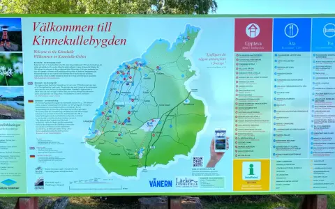 En karta över Kinnekulle med sevärdheter, restauranger och boenden. Utforska naturen och kulturen på Kinnekulle!