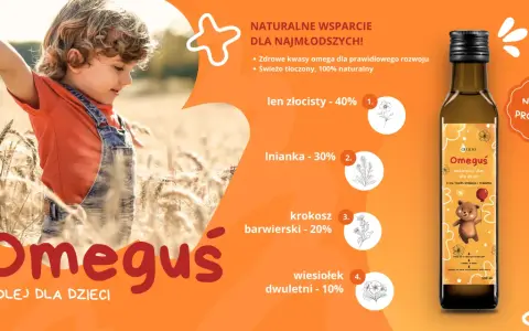 Szukasz idealnego **jaki olej dla niemowlaka**? Omegus to naturalny olej dla dzieci z lnu, inianki, krokosza i wiesiołka, wspierający rozwój.