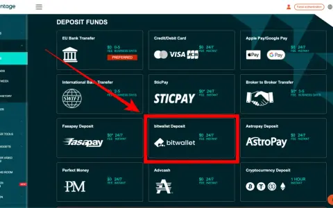 Wybór metody wpłaty na platformie vantage markets: bitwallet Deposit.