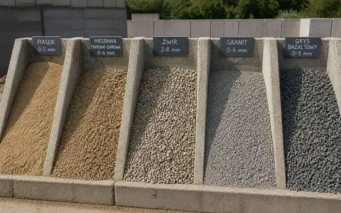 Piasek, mieszanka piaskowo-żwirowa, żwir, granit i grysy bazaltowe – materiały do układania kostki brukowej warstwy.