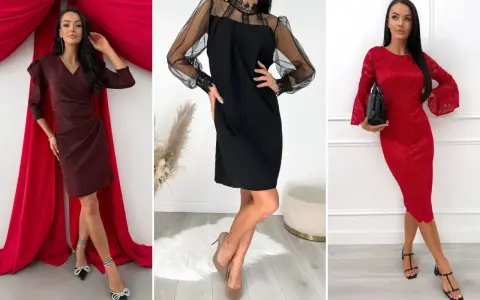 Eleganckie sukienki na walentynki: błyszcząca bordowa, czarna z koronką i czerwona koronkowa. Inspiracje na romantyczny wieczór.