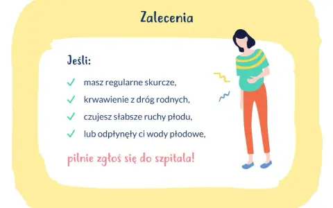W 39. tygodniu ciąży, jeśli masz regularne skurcze, krwawienie, słabsze ruchy płodu lub odeszły wody, pilnie zgłoś się do szpitala.