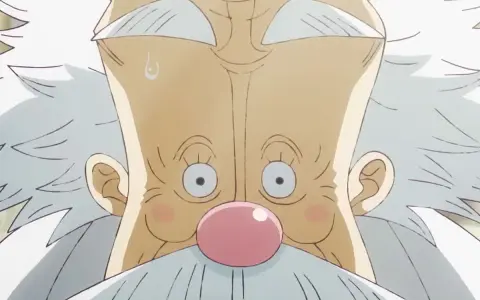 Nahaufnahme von Vegapunks Gesicht mit weißem Haar, Schnurrbart und rosa Nase.