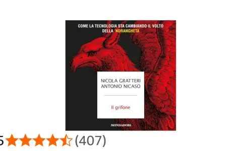 Copertina del libro "Il grifone" di Nicola Gratteri e Antonio Nicaso, con un'illustrazione rossa di un grifone.