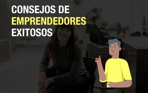 Consejos de emprendedores exitosos poco conocidos. Una mujer sonríe sentada, mientras un hombre animado da consejos.