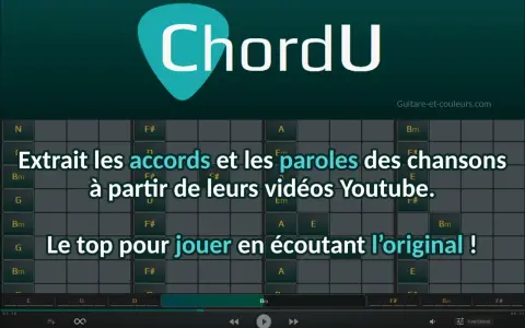 Logiciel gratuit pour trouver les accords d'une chanson. ChordU extrait les accords et paroles de vidéos Youtube pour jouer en écoutant l'original.