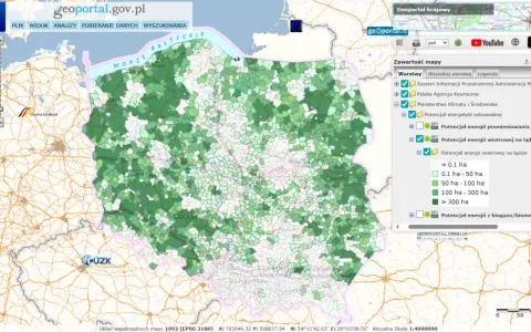 Mapa potencjału energii wiatrowej na lądzie w Polsce. Kiedy ustawa oze wejdzie w życie, takie dane będą kluczowe.