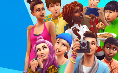 Grupo de Sims sonriendo y comiendo galletas, listos para usar comandos en Los Sims 4.