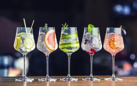 Fünf erfrischende Gin-Cocktails mit Früchten und Kräutern, perfekt für die richtige Trinktemperatur.