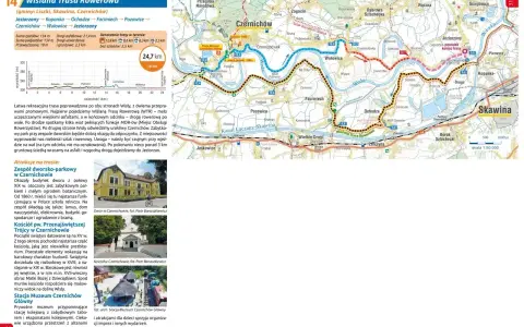 Mapa Wiślanej Trasy Rowerowej z Czernichowem, Jezioranami i Skawiną. Trasa liczy 24,7 km.