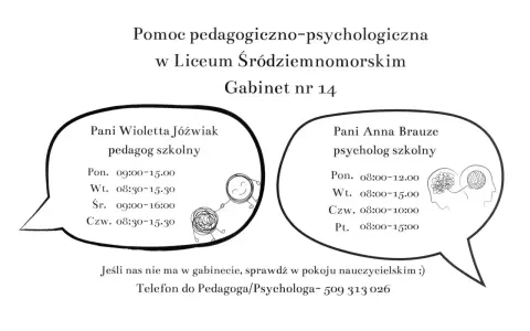 Pedagog szkolny Pani Wioletta Jóźwiak i psycholog szkolny Pani Anna Brauze oferują pomoc. Różnica między nimi? Pedagog skupia się na rozwoju, psycholog na emocjach.