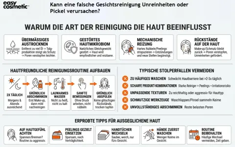 Sanfte Bewegungen beim Gesicht waschen mit einem Waschlappen, ohne Druck und nicht rubbeln, sind wichtig für eine gesunde Haut.