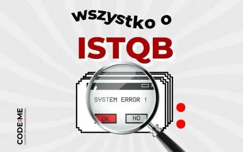 Wszystko o ISTQB. Lupa powiększa komunikat "SYSTEM ERROR!", sugerując problemy w testowaniu.