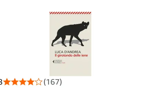 Copertina del libro "Il girotondo delle iene" di Luca D'Andrea, con silhouette di una iena.