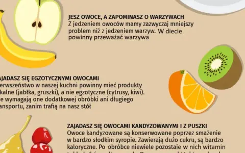 Banan, jabłko, kiwi i pomarańcza. Pamiętaj, po owocach ich poznacie – wybieraj lokalne i świeże, a nie przetworzone.
