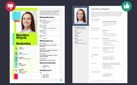 CV studentki Karoliny Wójcik: absolwentka finansów, szuka pracy, pasjonatka analiz i gier matematycznych.