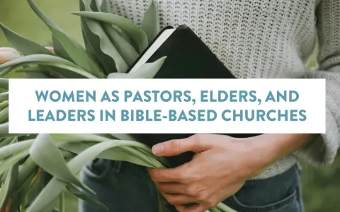A woman holds a Bible and tulips, with text asking "can women be pastors" and discussing their leadership in churches.
