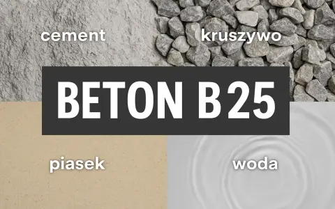 Składniki betonu B25: cement, piasek, kruszywo i woda. Dobre kruszywo to klucz do mocnego betonu.