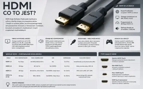 Czy kabel HDMI ma znaczenie? Tak, wersja kabla HDMI wpływa na jakość obrazu i dźwięku, obsługę 8K, HDR i wysokie odświeżanie.