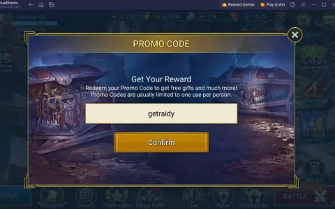 Wpisz kody do Raid Shadow Legends, aby otrzymać darmowe prezenty. Wpisz "getraidy" w pole promo code.