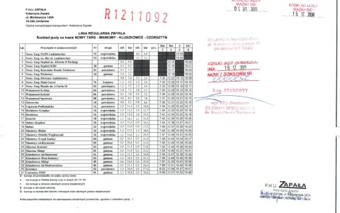 Rozkład jazdy mini trans na trasie Nowy Targ - Maniowy - Kluszkowce - Czorsztyn.