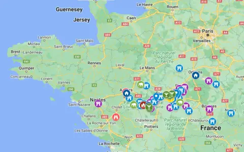 Carte des châteaux de la Loire, idéale pour un itinéraire pour visiter les châteaux de la Loire en 3 jours.