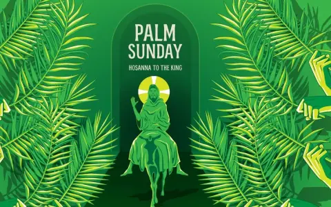Jesus rides into Jerusalem on Palm Sunday, greeted by palm branches. A homily for this year's Palm Sunday would reflect on this triumphant entry.