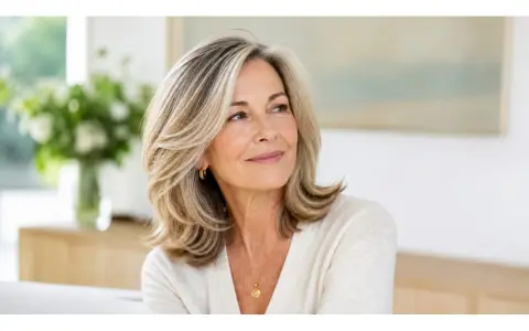 Donna con capelli biondi scalati, un look che fa parte dei 10 tagli di capelli per sembrare più giovani.
