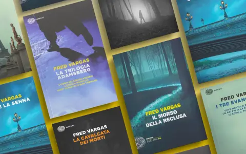 Copertine di libri di Fred Vargas, tra cui "La trilogia Adamsberg" e "Il morso della reclusa", che evocano mistero e suspense.