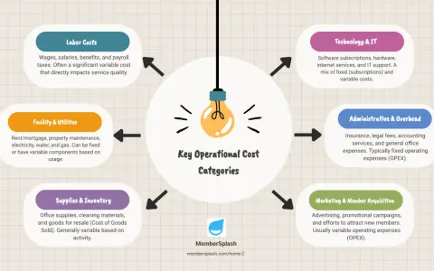 Infographic detailing key operational cost categories like labor, technology, and facility expenses, crucial for understanding opex reduction strategies.