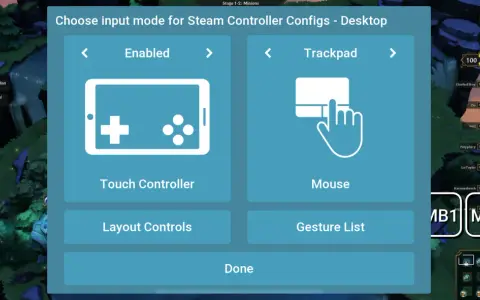 Wybór trybu sterowania dla gry tft na telefon: Touch Controller lub Mouse.
