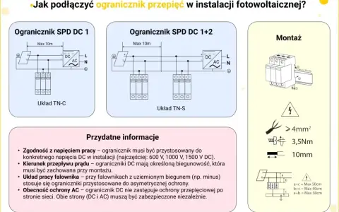 Schematy podłączenia ogranicznika przepięć w instalacji fotowoltaicznej. Montaż, parametry i przydatne informacje.