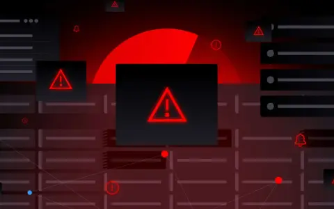 A dark, abstract interface with multiple red warning signs and notification icons, illustrating the concept of false positive security alerts.