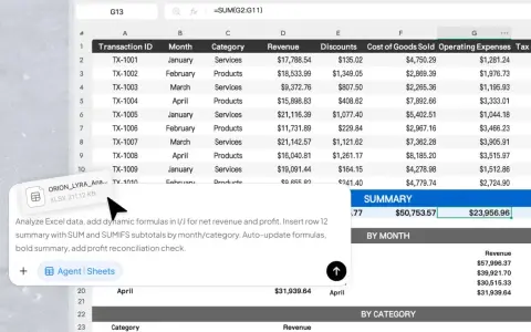 Excel-Tabelle zeigt eine Spalte mit Umsätzen. Die Formel =SUM(G2:G11) berechnet die excel summe einer spalte.