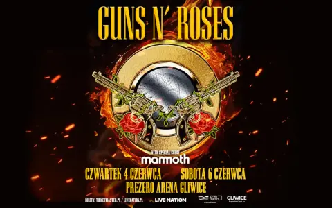 Plakat zapowiadający koncerty Guns N' Roses w Prezero Arena Gliwice 4 i 6 czerwca.