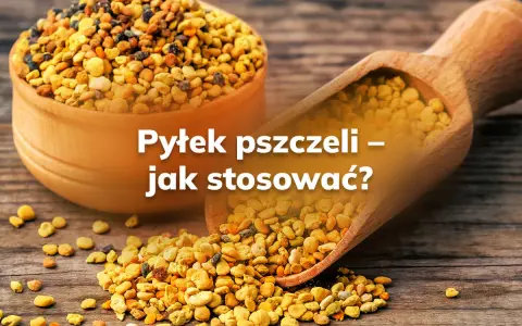 Złocisty pyłek pszczeli, który możesz stosować forever, rozsypany na drewnianym blacie.