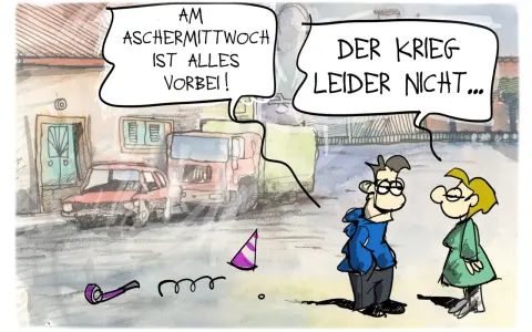 Zwei Leute sprechen über den Aschermittwoch. Einer sagt: "Am Aschermittwoch ist alles vorbei!". Der andere antwortet: "Der Krieg leider nicht...". Lustig, oder?