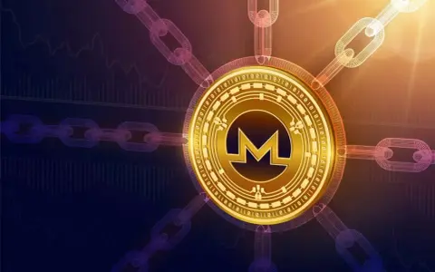 Złota moneta Monero (XMR) połączona łańcuchami z cyfrowym tłem, sugerująca handel i inwestycje w kryptowaluty, np. z polskim PLN.